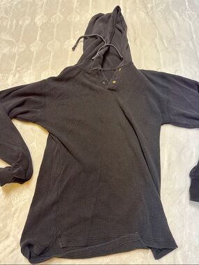 Men/Women Black Waffle-Knit Hooded Sweater
